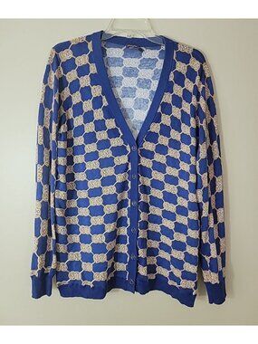 J.McLaughlin Cardigan sz Large Denim & Gold Chain Print Buttons Kristyn